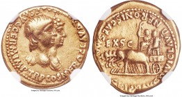 Nero (AD 54-68) with Agrippina Junior. AV aureus (19mm, 7.66 gm, 3h). NGC VF 4/5 - 4/5. Rome, AD 55. NERO CLAVD DIVI F CAES AVG GERM IMP TR P COS, con...