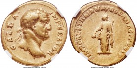 Galba (AD 68-69). AV aureus (20mm, 7.04 gm, 6h). NGC Fine 5/5 - 4/5. Restoration issue under Trajan, Rome, AD 107. GALBA IMPERATOR, laureate head of G...