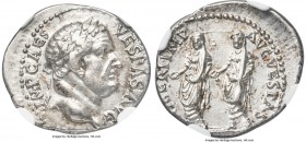 Vespasian (AD 69-79). AR denarius (19mm, 3.44 gm, 7h). NGC MS 4/5 - 5/5. Ephesus, AD 69-70. IMP CAES-VESPAS AVG, laureate head of Vespasian right / LI...