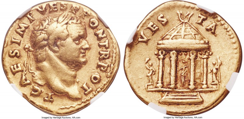 Titus, as Caesar (AD 79-81). AV aureus (20mm, 7.04 gm, 7h). NGC VF 5/5 - 3/5. Ro...