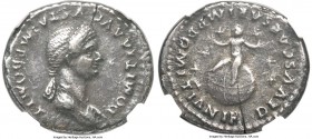 Domitia (AD 82-96). AR denarius (20mm, 3.24 gm, 6h). NGC Choice VF 4/5 - 2/5. Rome, AD 82-83. DOMITIA AVGVSTA IMP DOMIT, draped bust of Domitia right,...
