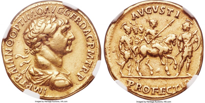 Trajan (AD 98-117). AV Aureus (19mm, 7.34 gm, 7h). NGC Choice VF 5/5 - 4/5, Fine...