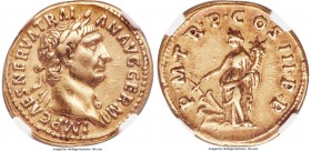 Trajan (AD 98-117). AV aureus (19mm, 7.16 gm, 7h). NGC Choice VF 5/5 - 3/5, edge marks. Rome, AD 100. IMP CAES NERVA TRAI-AN AVG GERM, laureate head o...