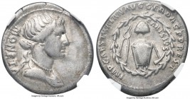 Trajan (AD 98-117). AR Restoration Issue denarius (19mm, 3.28 gm, 7h). NGC VF S 5/5 - 5/5. T Carisius, Rome, AD 107. MONETA, draped bust of Juno Monet...