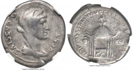 Trajan (AD 98-117). AR Restoration Issue denarius (20mm, 3.08 gm, 7h). NGC Choice Fine 4/5 - 4/5. Rome, AD 102-104. Q CASSIVS-VEST, veiled bust of Ves...