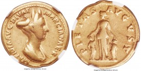 Matidia (AD 112-119). AV aureus (19mm, 6.89 gm, 7h). NGC Fine 5/5 - 4/5. Rome, AD 112-117. MATIDIA•AVG•DIVAE-MARCIANAE•F•, draped bust of Matidia righ...