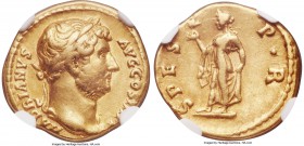 Hadrian (AD 117-138). AV aureus (19mm, 7.05 gm, 7h). NGC Choice Fine 5/5 - 4/5. Rome, AD 134-138. HADRIANVS-AVG COS III P P, bare headed bust of Hadri...