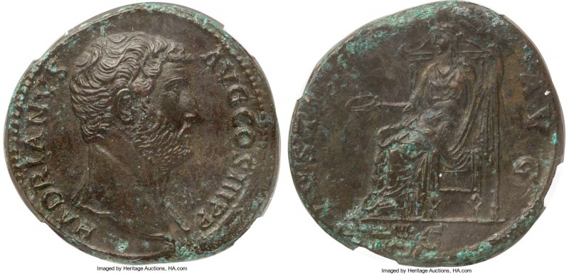Hadrian (AD 117-138). AE sestertius (32mm, 26.40 gm, 7h). NGC Choice AU 5/5 - 3/...