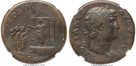 Hadrian (AD 117-138). AE sestertius (33mm, 27.88 gm, 6h). NGC Fine 5/5 - 5/5. Rome, AD 124-128. HADRIANVS-AVGVSTVS, laureate bust of Hadrian right, sl...