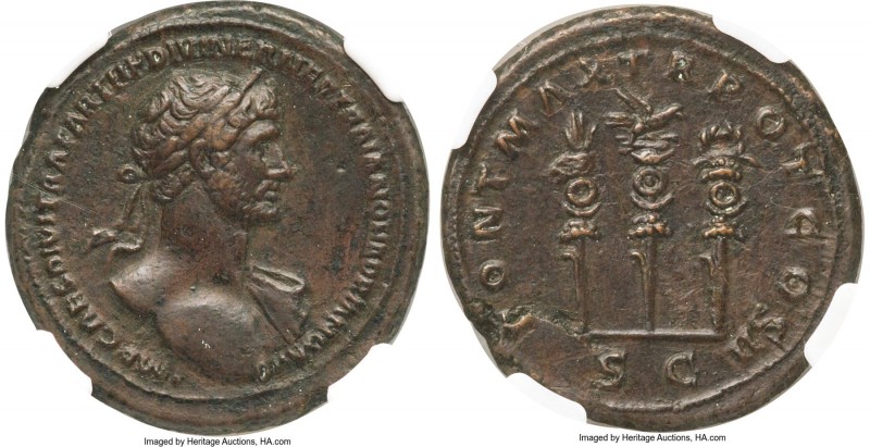 Hadrian (AD 117-138). AE as (29mm, 12.54 gm, 7h). NGC Choice XF S 5/5 - 3/5, Fin...