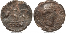 Hadrian (AD 117-138). AE medallion (34mm, 23.12 gm, 12h). NGC VF 5/5 - 1/5, Fine Style. Rome, AD 123-128. HADRIANVS-AVGVSTVS, laureate head right, sli...
