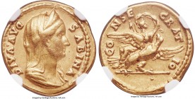 Diva Sabina (After AD 136/7). AV aureus (19mm, 7.12 gm, 5h). NGC VF 5/5 - 5/5. Rome, AD 138-139. DIVA • AVG-SABINA, veiled, diademed, draped bust of S...