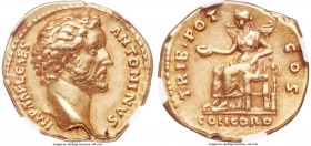 Antoninus Pius, as Caesar (AD 117-138). AV aureus (20mm, 7.31gm, 5h). NGC XF 5/5 - 4/5, Fine Style. Rome, under Hadrian, February 25-July 10, AD 138. ...