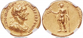 Antoninus Pius (AD 138-161). AV aureus (19mm, 6.99 gm, 6h). NGC Choice XF 5/5 - 4/5, Fine Style, edge marks. Rome, AD 145-161. ANTONINVS AVG-PIVS P P ...