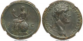 Antoninus Pius (AD 138-161). AE sestertius (33mm, 24.29 gm, 6h). NGC AU S 5/5 - 5/5, Fine Style. Rome, AD 140-144. ANTONINVS AVG PI-VS P P TR P COS II...