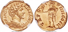 Marcus Aurelius, as Caesar (AD 139-161). AV aureus (19mm, 7.20 gm, 11h). NGC AU 5/5 - 4/5. Rome, AD 154-155. AVRELIVS CA-ESAR AVG PII F, bare-headed, ...