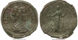 Faustina Junior (AD 147-175/6). AE sestertius (32mm, 31.27 gm, 2h). NGC AU 5/5 - 3/5, Fine Style. Rome, AD 162. FAVSTINA-AVGVSTA, diademed, draped bus...