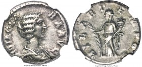 Didia Clara (April-June AD 193). AR denarius (17mm, 3.30 gm, 12h). NGC Choice VF 4/5 - 4/5. Rome, April-June AD 193. DIDIA CLA-RA AVG, draped bust of ...