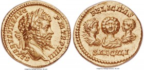 Septimius Severus (AD 193-211), with Julia Domna, Caracalla and Geta. AV aureus (20mm, 7.27 gm, 6h). NGC Choice MS S 5/5 - 5/5, Fine Style. Rome, AD 2...