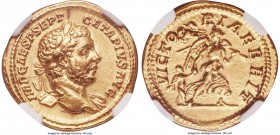 Geta, as Augustus (AD 209-211). AV aureus (20mm, 7.23 gm, 12h). NGC Choice XF 5/5 - 3/5, edge marks. Rome, AD 211. IMP CAES P SEPT-GETA PIVS AVG, laur...