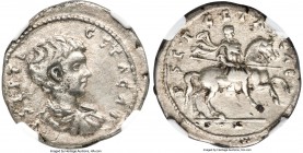 ASIA MINOR. Geta, as Caesar (AD 209-211). AR cistophorus (24mm, 8.63 gm, 12h). NGC Choice VF 4/5 - 3/5. P SEPTI-GETAC ΛI, bare headed, draped and cuir...