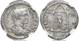 Geta, as Caesar (AD 209-211). AR denarius (19mm, 2.88 gm, 6h). NGC VF 4/5 - 3/5. Rome, AD 203-210. P SEPTIMIVS-GETA CAES, bare headed, draped bust of ...