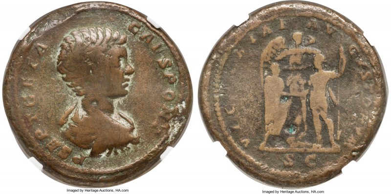Geta, as Caesar (AD 209-211). AE sestertius (33mm, 29.26 gm, 12h). NGC VG 4/5 - ...