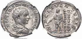 Diadumenian, as Caesar (AD 218). AR antoninianus (22mm, 5.15 gm, 6h). NGC Choice VF 5/5 - 3/5, marks. Rome, May AD 217. M OPEL DIADVMENIANVS CAES, rad...