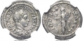 Elagabalus (AD 218-222). AR quinarius (15mm, 1.22 gm, 6h). NGC Choice VF 5/5 - 2/5, bent. Rome, AD 219-220. IMP ANTONINVS PIVS AVG, laureate, draped b...