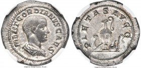 Gordian III, as Caesar (AD 238-244). AR denarius (21mm, 3.09 gm, 12h). NGC AU S 5/5 - 5/5. Rome, 238 AD. M ANT GORDIANVS CAES, bare headed, draped bus...