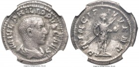 Philip II, as Caesar (AD 247-249). AR denarius (21mm, 2.34 gm, 6h). NGC Choice VF 4/5 - 3/5. Rome, 3rd officina, 4th emission, AD 245. M IVL PHILIPPVS...