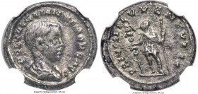 Valerian II, as Caesar (AD 256-258). BI quinarius (14mm, 1.73 gm, 6h). NGC XF 4/5 - 4/5. Rome, AD 254-255. P C L VALERIANVS NOB CAES, bare headed, dra...