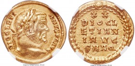 Diocletian (AD 284-305). AV aureus (19mm, 5.36 gm, 6h). NGC Choice AU 5/5 - 2/5, marks. Aquileia, AD 304. DIOCLETI-ANVS P F AVG, laureate head of Dioc...