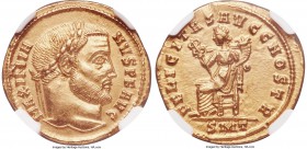 Galerius, as Augustus (AD 305-311). AV aureus (21mm, 5.92 gm, 6h). NGC Choice AU 5/5 - 3/5, light scuff. Ticinum, AD 305-306. MAXIMIA-NVS P F AVG, lau...