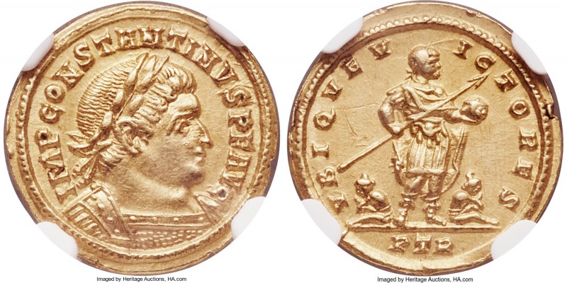 Constantine I (AD 307-337). AV semis (16mm, 2.26 gm, 6h). NGC Choice AU 5/5 - 3/...