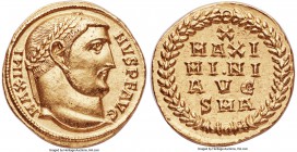 Maximinus II, as Augustus (AD 310-313). AV aureus (19mm, 5.36 gm, 12h). AU, cheek repaired. Antioch, AD 311. MAXIMI-NVS P F AVG, laureate head of Maxi...