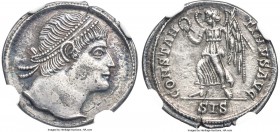 Constantine I the Great (AD 307-337). AR siliqua (18mm, 3.20 gm, 6h). NGC Choice AU 5/5 - 3/5. Siscia, AD 334. Pearl-diademed head of Constantine I ri...