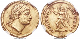 Constantine II, as Caesar (AD 337-340). AV solidus (20mm, 4.55 gm, 6h). NGC Choice VF 5/5 - 2/5, ex-mount, bent. Nicomedia, AD 325-326. Diademed head ...