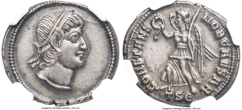 Constans, as Caesar (AD 337-350). AR siliqua (20mm, 3.17 gm, 5h). NGC Choice XF ...