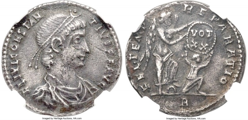 Constantius II, as Augustus (AD 337-361). AR siliqua (20mm, 2.53 gm, 7h). NGC XF...