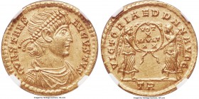 Constans, as Augustus (AD 337-350). AV solidus (22mm, 4.51 gm, 5h). NGC MS 5/5 - 4/5. Trier, AD 347-348. CONSTANS-AVGVSTVS, pearl-diademed, draped and...
