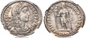 Constans, as Augustus (AD 337-350). AR light miliarense (25mm, 4.20 gm, 6h). NGC Choice XF 5/5 - 3/5. Thessalonica. FL IVL CONS-TANS P F AVG, rosette-...