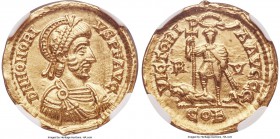 Honorius, Western Roman Empire (AD 393-423). AV solidus (20mm, 4.41 gm, 6h). NGC AU 4/5 - 2/5, scratches. Ravenna, AD 415. D N HONORI-VS P F AVG, pear...