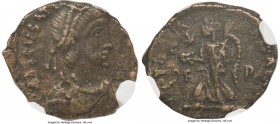Priscus Attalus, Western Roman Empire (AD 409-410). AE4 or nummus (15mm, 1.63 gm, 5h). NGC Choice VF 4/5 - 4/5. Rome, 1st officina. PRISCVS ATTA-LVS P...