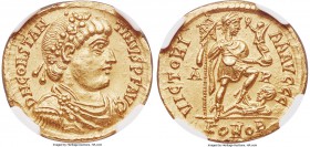 Constantine III, Western Roman Empire (AD 407-411). AV solidus (21mm, 4.48 gm, 7h). NGC Choice AU 5/5 - 3/5, edge marks. Arles, AD 408-411. D N CONSTA...
