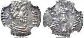 Maximus of Spain, Western Roman Empire (usurper, AD 409-411). AR siliqua (15mm, 1.15 gm, 6h). NGC Choice XF 4/5 - 3/5. Barcino (Barcelona) mint, AD 41...