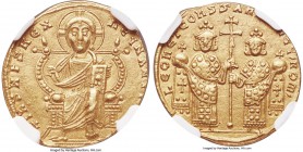 Leo VI the Wise (AD 886-912), with Constantine VII. AV solidus (21mm, 4.42 gm, 6h). NGC AU 4/5 - 3/5, light scuffs. Constantinople, AD 908-912. + IhS ...