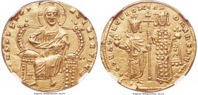 Constantine VII Porphyrogenitus (AD 913-959), with Romanus I Lecapenus (AD 920-944) or Romanus II (after AD 945). AV solidus (21mm, 4.29 gm, 6h). NGC ...
