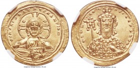 Constantine VIII (AD 1025-1028). AV histamenon nomisma (24mm, 4.42 gm, 7h). NGC Choice MS S 5/5 - 5/5. Constantinople. + IhS XIS RЄX' RЄΣhANTIhM, bust...