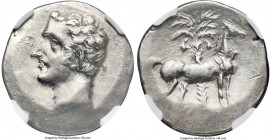 PUNIC SPAIN. Carthaginian Occupation, Time of Hannibal. Ca. 237-209 BC. AR shekel (21mm, 5.90 gm, 11h). NGC Choice XF 4/5 - 3/5, die shift. Carthago N...